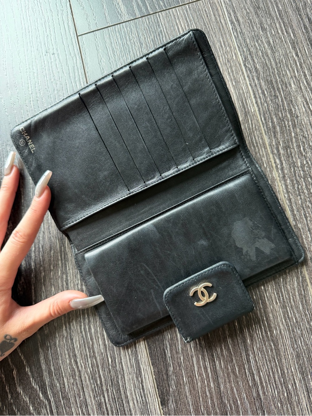 CHANEL Black Quilted Embossed Leather Crossbody with Silver Chain - Picture 4 of 9